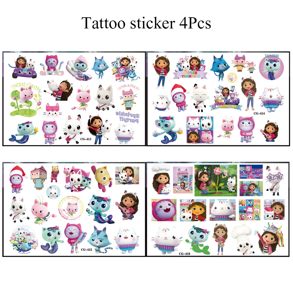 Cartoon Gabby Doll House Tattoo Stickers Waterproof Original Doll House Sticker Birthday Party Supplies Kids Girls Gift Toys