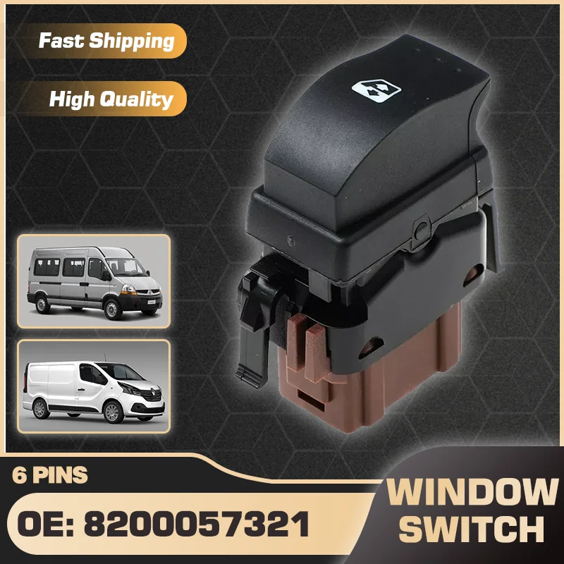 

8200057321 6 PinsAuto Electric Power Lifter Window Switch Button For Renault Master MK2 1998-2010 Renault Trafic X83 2001-2014