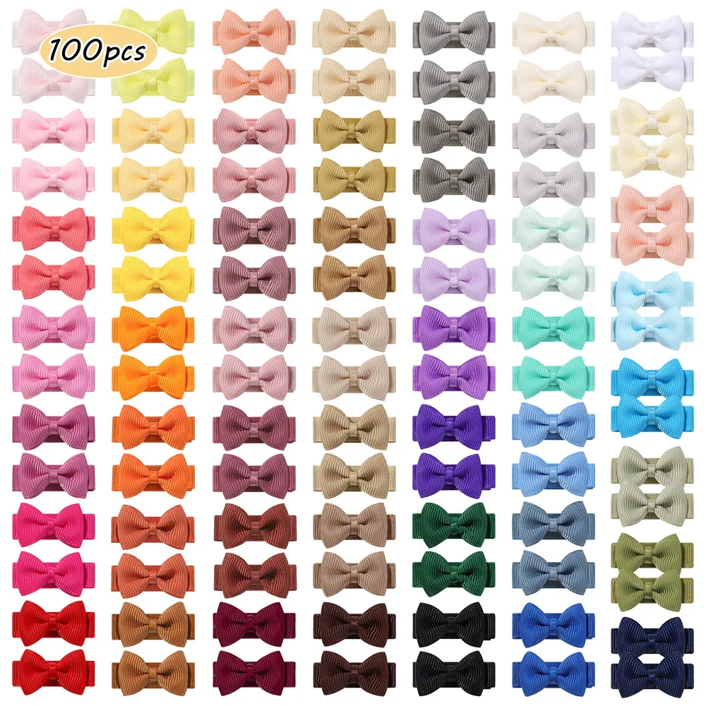 

BABY BOWS 100Pcs 1.2'' Ribbon Hair Bows Clips for Baby Girls Cute Handmade Bowknot Hairpins Headwear Toddlers Hair Accessories