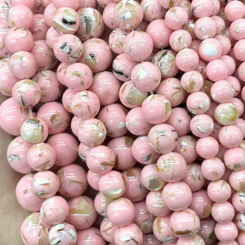 Natural Pink Shell Turquoise Stone 4 6 8 10 12MM Loose Round Spacer Beads for Jewelry Making DIY Bracelet Accessories 15\'\'