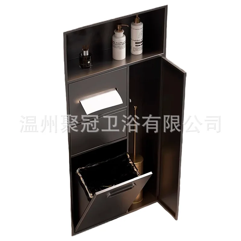 Stainless steel alcove bathroom built-in toilet side shelf concealed tissue box trash can bathroom storage