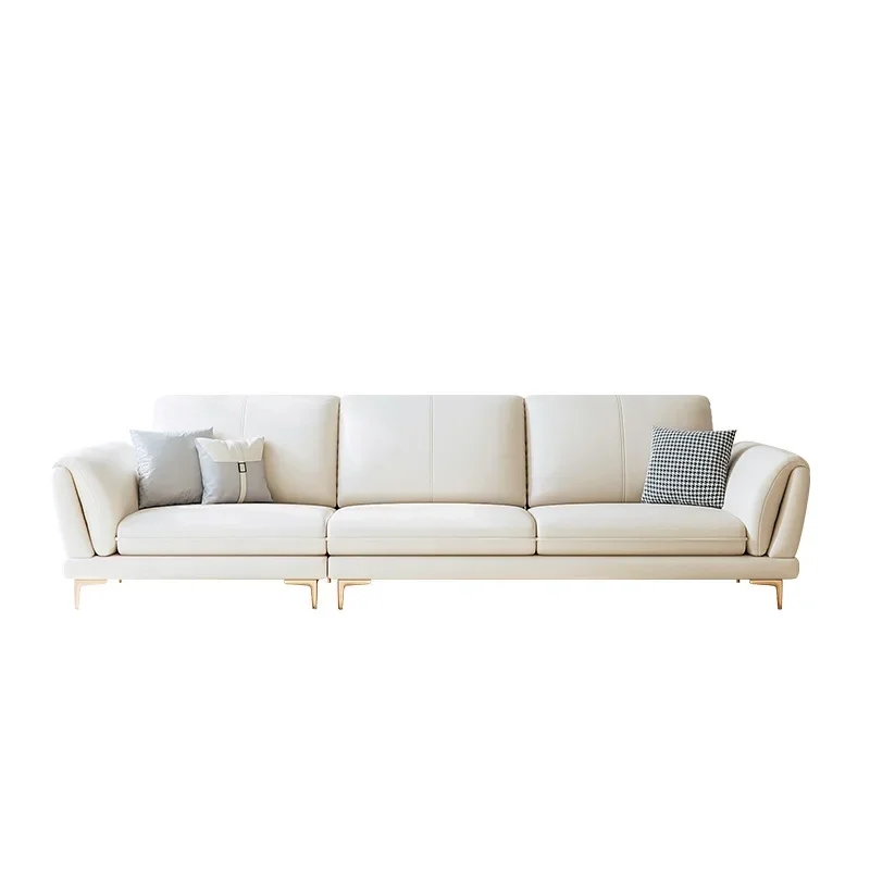 

Nordic simple modern light luxury Internet celebrity cream style living room small apartment three white leather sofa