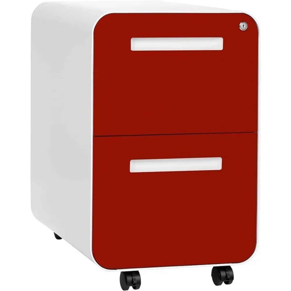 Stockpile 2 Drawer Mobile File Cabinet with Lock -Metal Filing Cabinet, Legal/Letter File Folders, Wheels and Stationary Feet