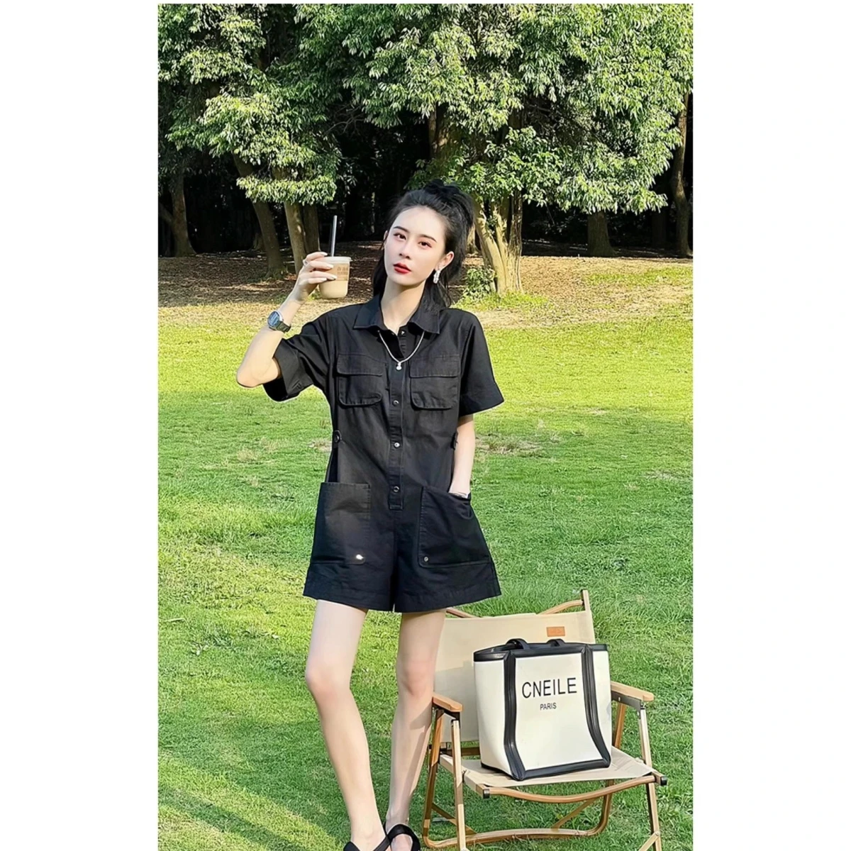 Damskie spodnie robocze z szerokimi nogawkami, letnie, nowe, koreańskie, luźne, wyszczuplające, do kolan, kombinezon, odzież robocza