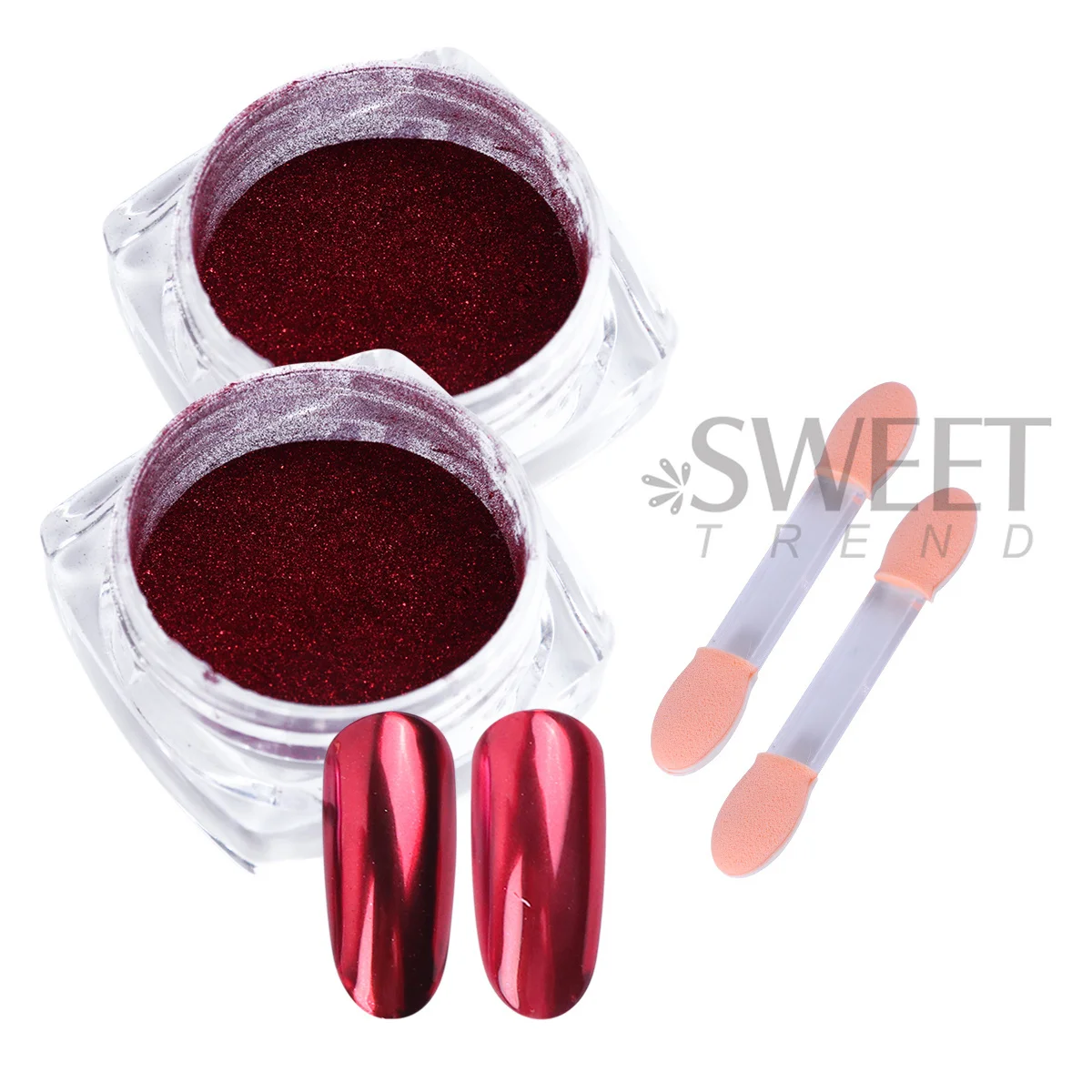 2 szt. Czerwony Metaliczny Efekt Lustra Chromowany Puder do Paznokci Walentynki Błyszczący Pyłek do Wcierania Nowy Rok Metaliczny Brokat Dekoracja Manicure Efekt Flash