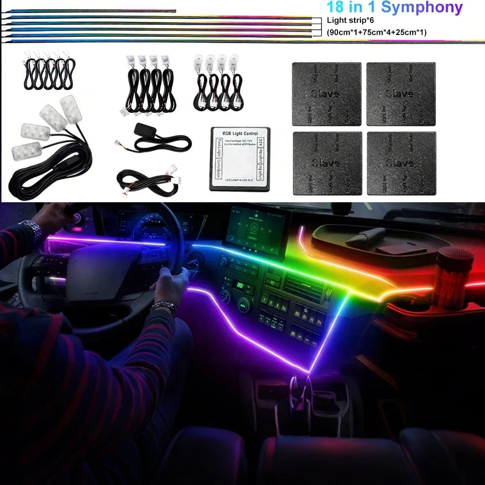 

10/14/18 in 1 Led Car Ambient Lights 213 64 Color RGB Symphony Streamer Bluetooth Rainbow Acrylic Strips Atmosphere Lamp Kit 12V