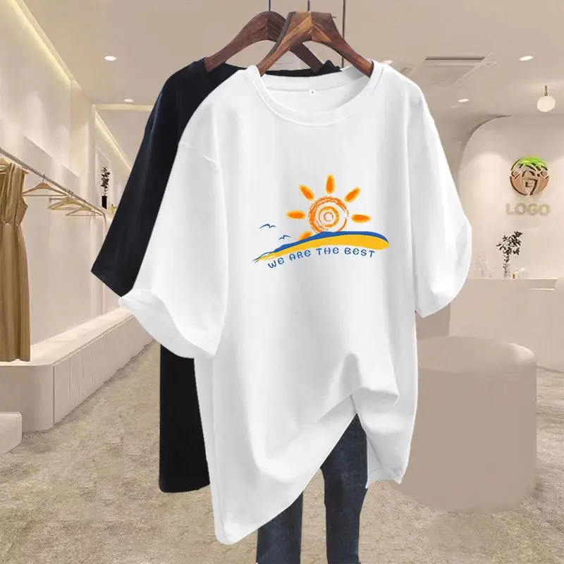 Summer Fashion Hand-Painted Natural Scenery Printing T-shirt Women Casual Loose Pure Cotton Short Sleeve Top Tee Basic Pullovers