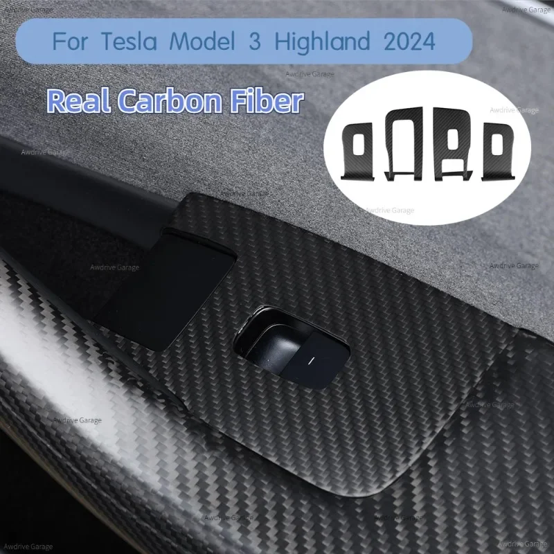 

For Tesla Model 3 Highland 2024 Window Lifter Switch Buttons Real Carbon Fiber 3K240G 4PCS LHD Lifting Panel Cover Accessories