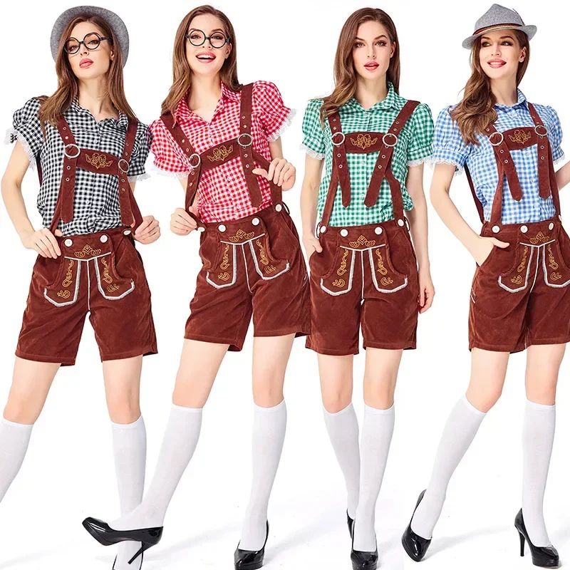 EE01 Traje tradicional bávaro de Oktoberfest para mujer, ropa Dirndl a cuadros, trajes de Oktoberfest, fiesta de cerveza alemana, Wench CosplIo0!