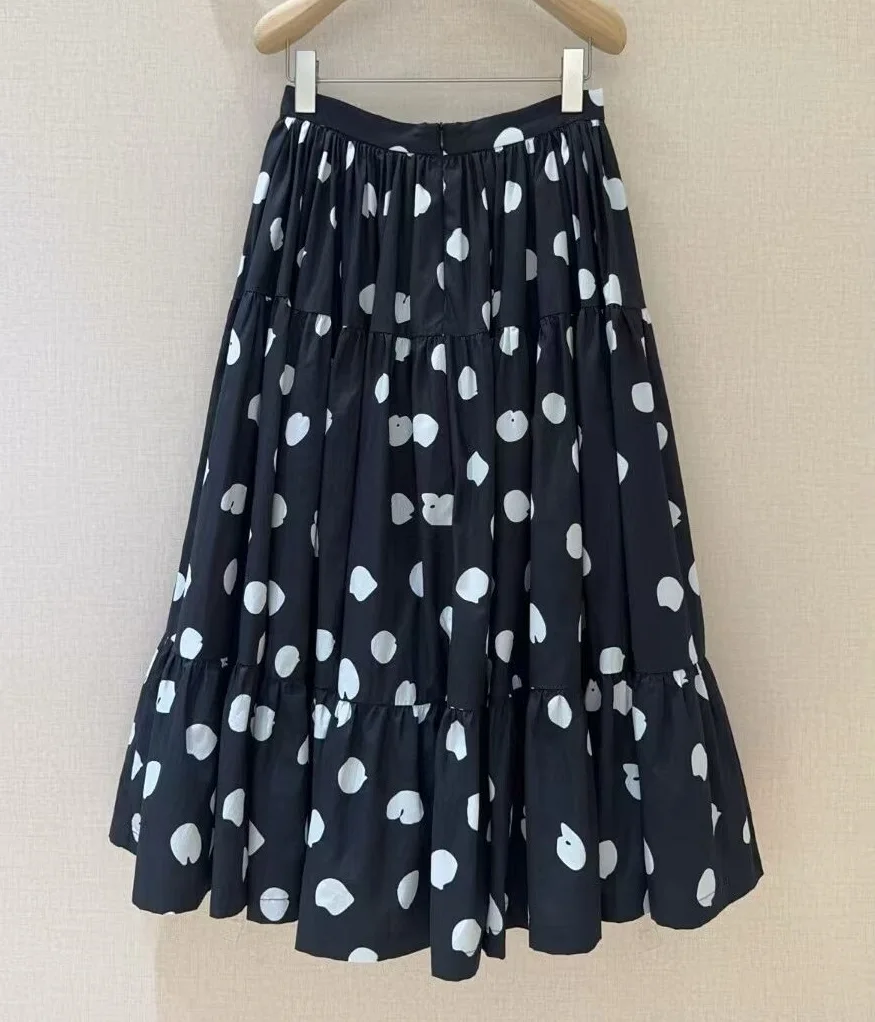 Ball Gown Skirts 2025 Autumn Designer Fashion Women Polka Dot Prints Black White Color Block Elegant Long Maxi Skirts Cotton