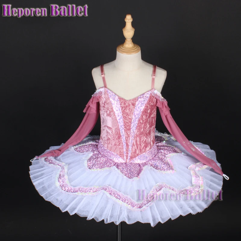 

Rose Pink Girls Sequined Long-sleeved Ballet Tutu Dance Gauze Skirt Sling Spring Dress Stage Costume