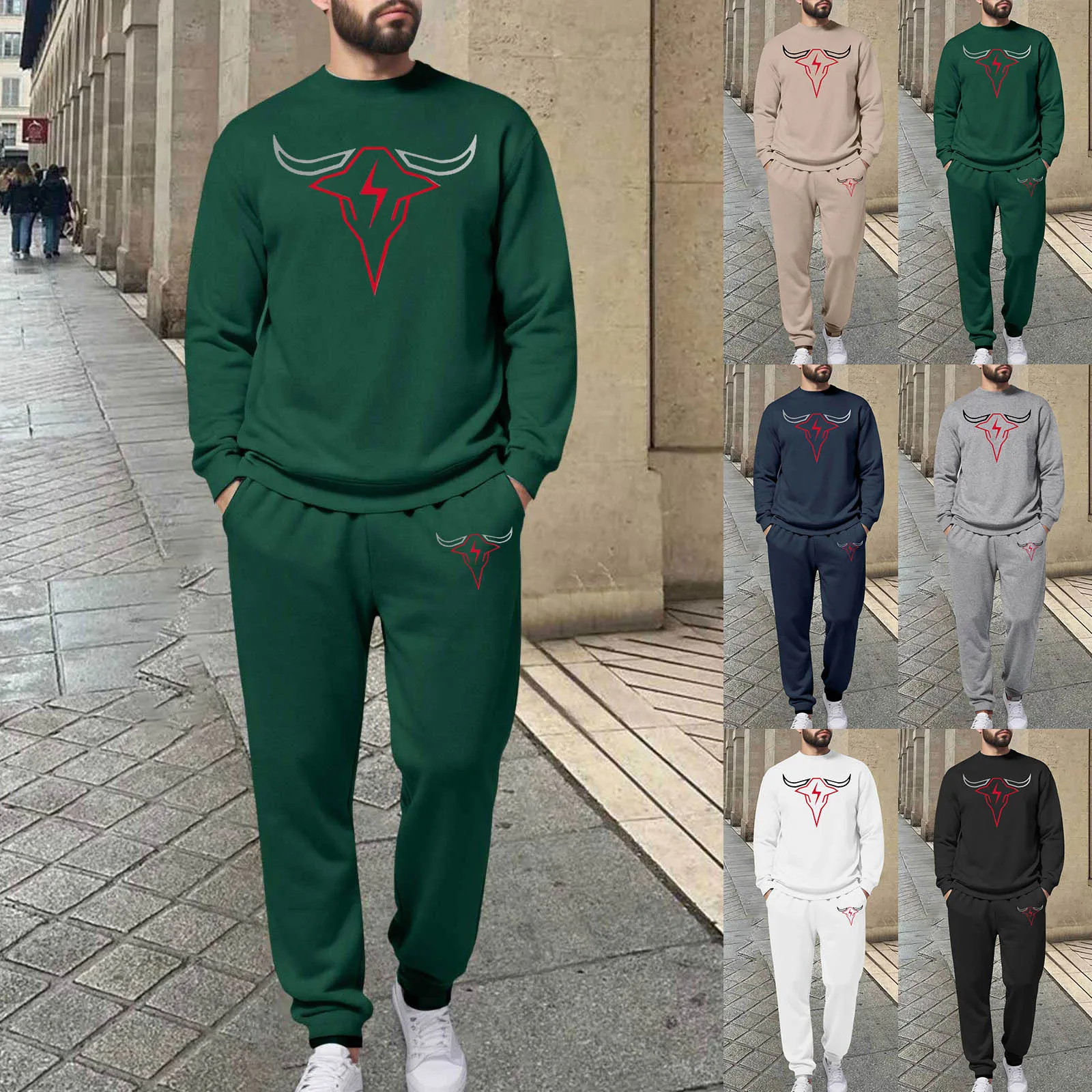 6 أزرار الدعاوى للرجال الرجال الجولة الرقبة البلوز و الكفة Sweatpants دعوى هندسية القرن الرجعية طباعة ضوء بذلة رياضية الرجال #3