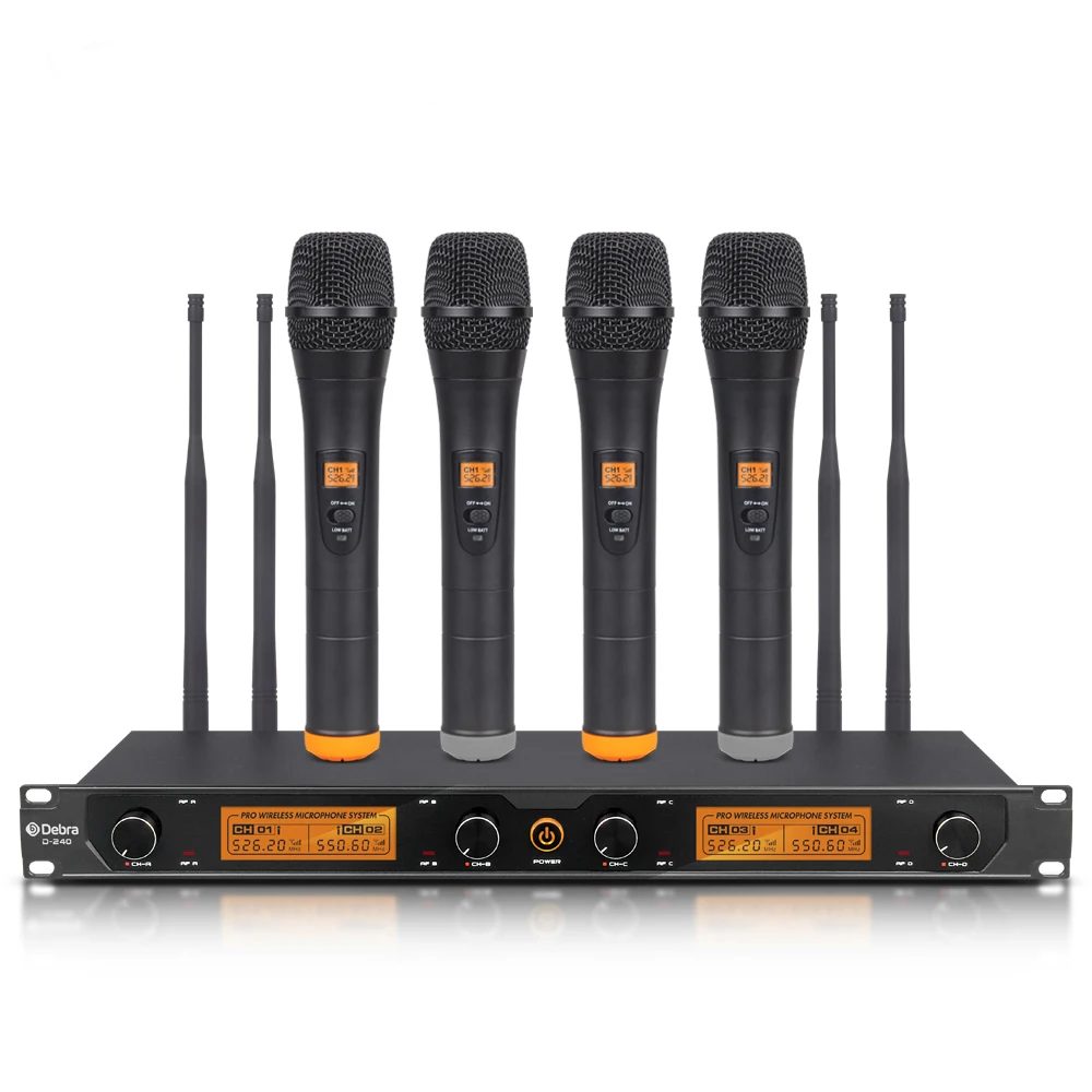 

Audio UHF 4-Channel D-240 Wireless Microphone System with Handheld Headset Lavalier Microphone for Karaoke Presentations