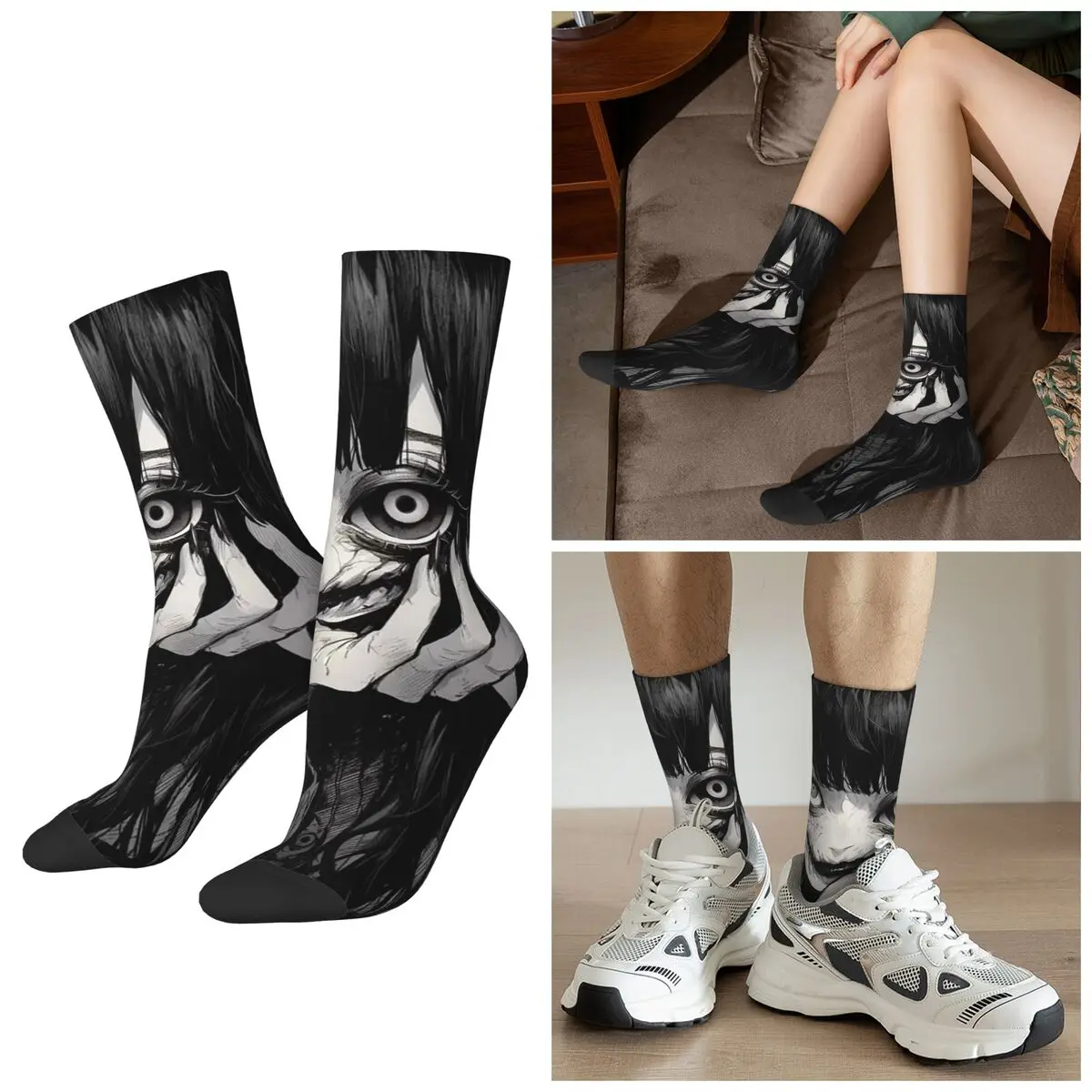 

All Seasons Retro Anime Horror Female Ghost Socks Harajuku Crew Socks Casual Stockings for Men Women Gifts
