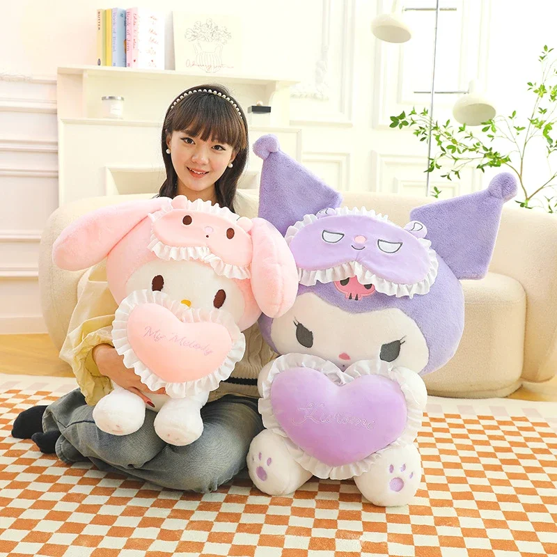 25-60cm Sanrio Kawaii Kuromi Melody Plush Toys Pillow Anime Soft Stuffed Doll Sofa Cushion Girl's Room Decoration Birthday Gifts