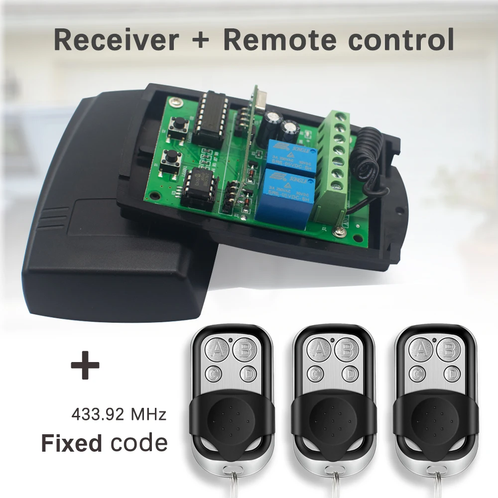

2Channel Receiver and 433mhz 1527 Learning Code Remote Control for Replacement Garage Gate Door Opener