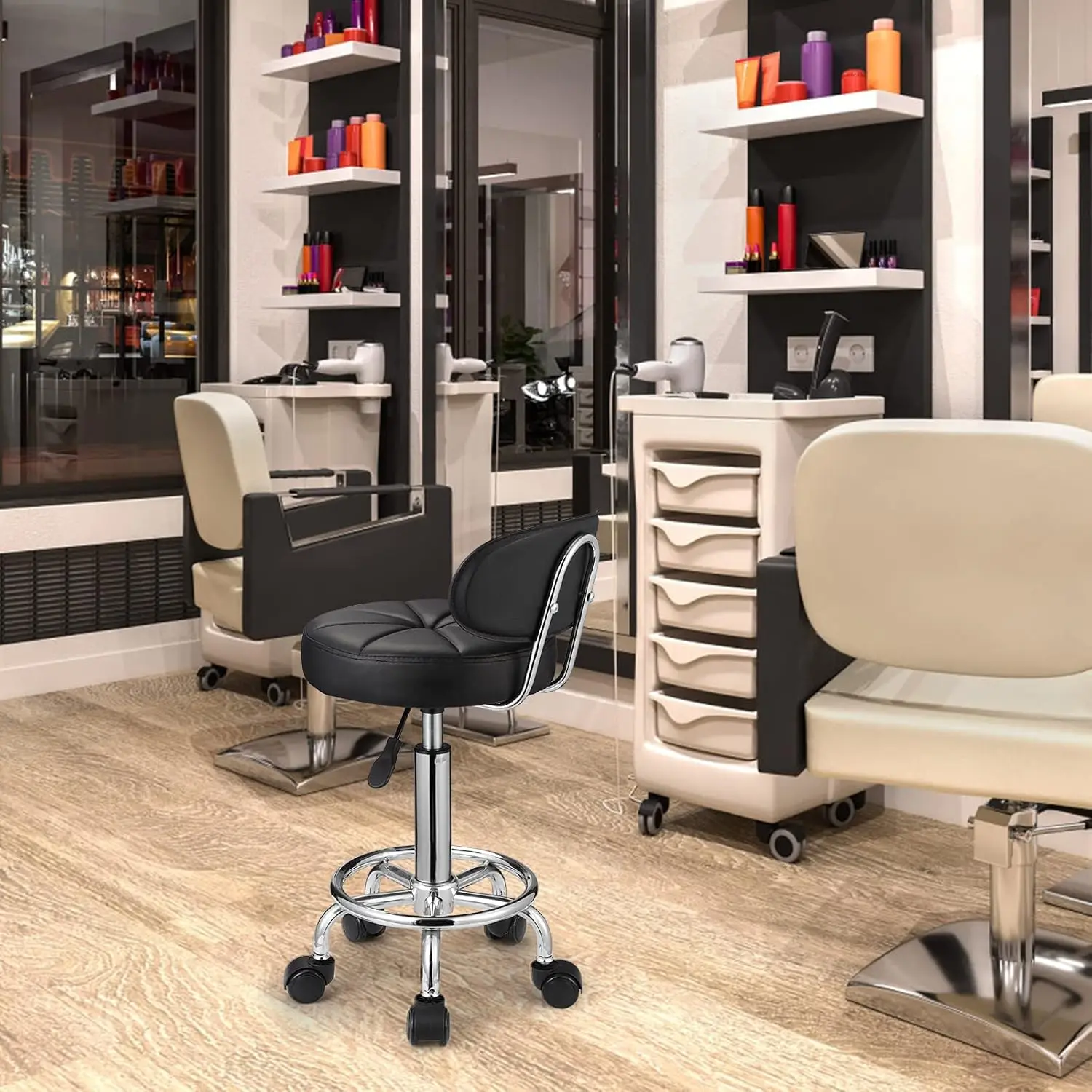 

Поворотные табуреты с регулируемой высотой спинкой на колесиках для спа-табурета, черная