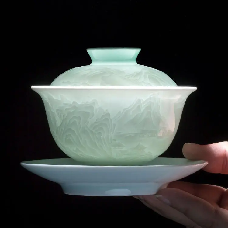 tea set cover bowl set, high-end ceramic teacup complete set