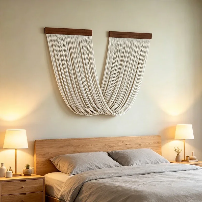Gradient Tassel Tapestry Solid Wood Hanging Board Wall Decoration Products Width 50cm Large Size Arc-shaped Hanging Cloths 1pcs