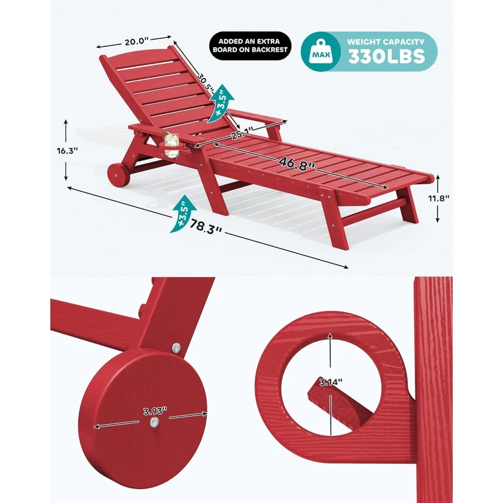 كرسي استرخاء HDPE خارجي قابل للتعديل، 78 طويلًا، 5 أوضاع، عجلات دوارة، كرسي فناء #2