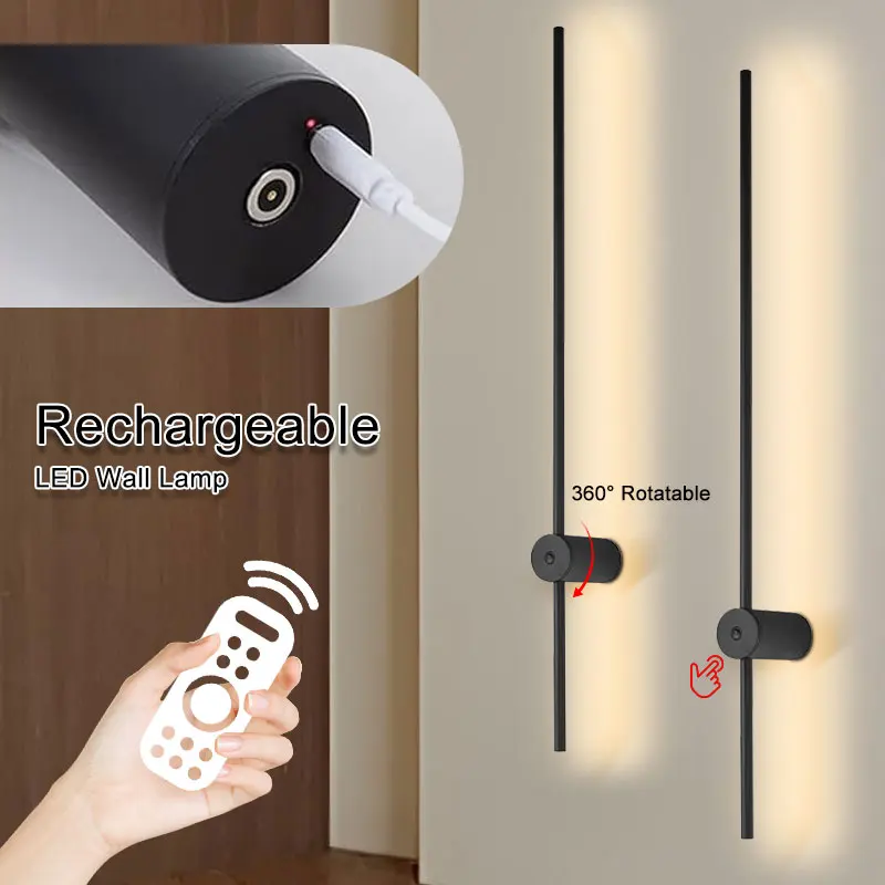 

Wall Mounted Wireless LED Wall Lamps with Power Switch 3CCT 360° Rotatable Rechargeable Battery LED Wall Lights with USB Type C