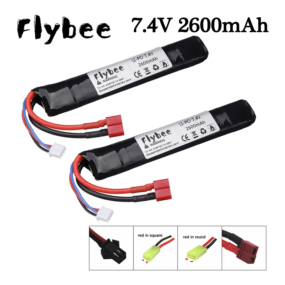 2pcs Water Gun Battery 2S 7.4v 2600mAh Lipo Battery T/TAMIYA plug for Mini Airsoft BB Air Pistol Electric Toys Guns Parts #125MM