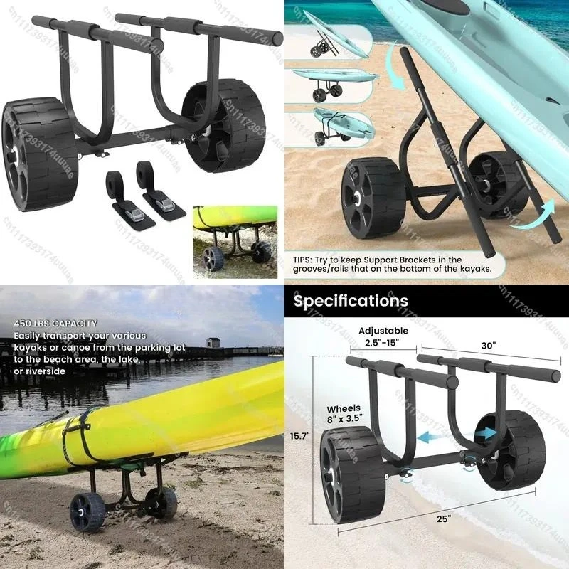 Heavy Duty Kayak Cart Dolly for Canoe Boat Transport Wheeled Trolley with Large Wheels Beach Fishing Gear Carrier