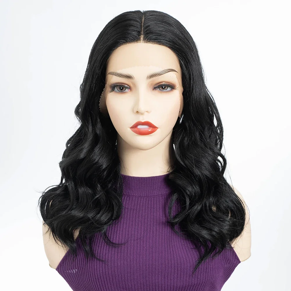 

Soft Long Preplucked Natural Black Body Wave Deep Lace Front Wig 26Inch 180%Density For Women With Baby Hair Glueless Synthetic