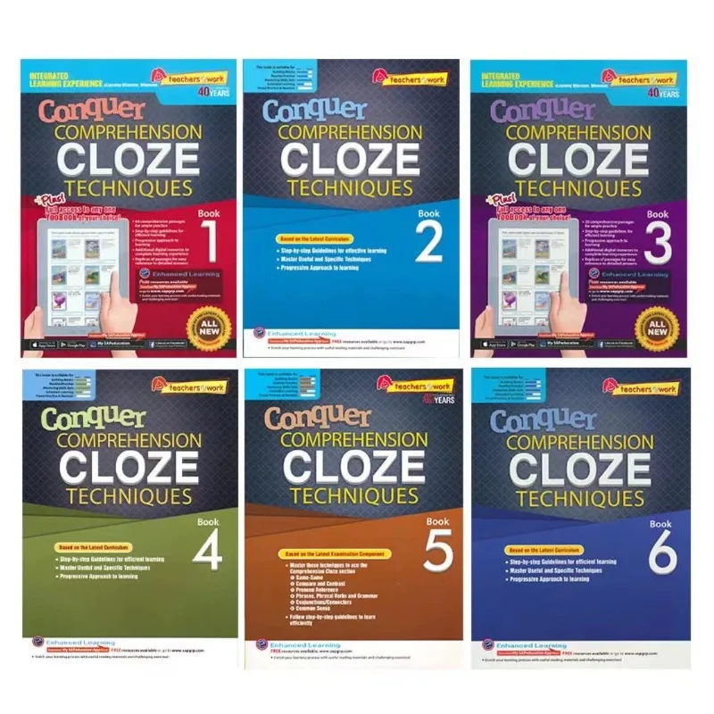 

6books/set Sap Conquer Comprehension CLOZE Techniques Grade 1-6 Children Learn Singapore Primary School English Grammar Textbook