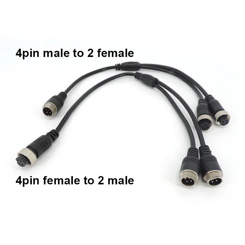 M12 4Pin  Y Splitter Aviation Head to Aviation Head Male to 2 Female to 2 male 4 core Extension Cable Adapter for CCTV Camera