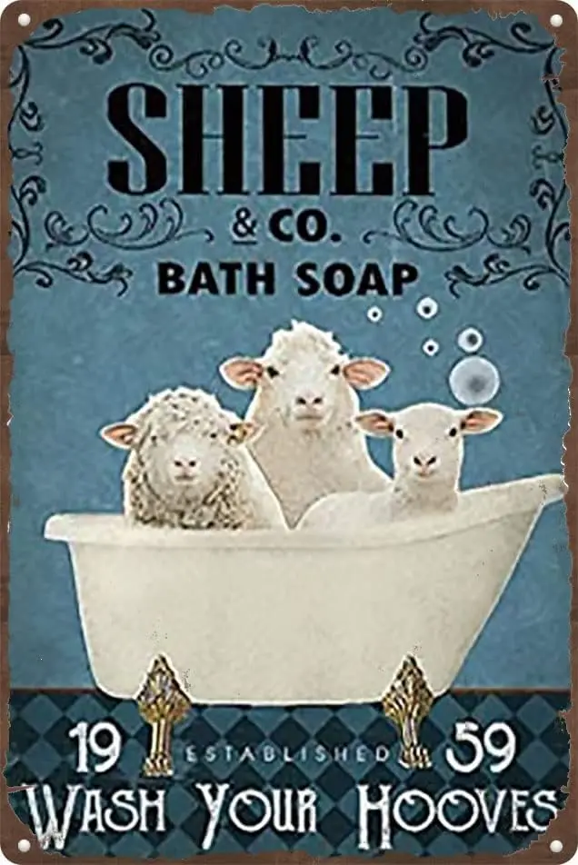 Habilboi Sheep & Co Bath Soap Wash Your Hooves Vintage Metal Tin Signs Sheep Bathroom Gift Funny Wall Decor for Bathroom Kit