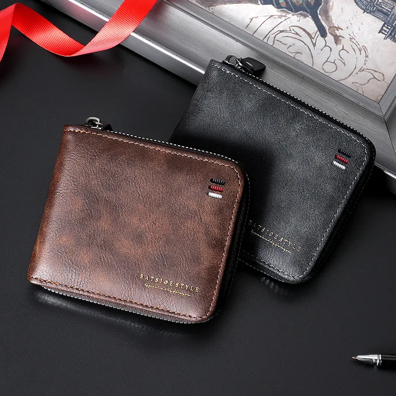 New Style Man Wallet PU Leather Card Holder Purse Zipper Coin Pocket Fashion Men's Short Wallets Portable Billfold Male