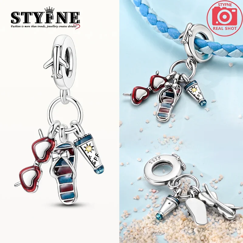 Encantos 925 prata esterlina banhado protetor solar óculos de sol chinelos pingentes caber original 925 para mulheres jóias diy fazendo presentes