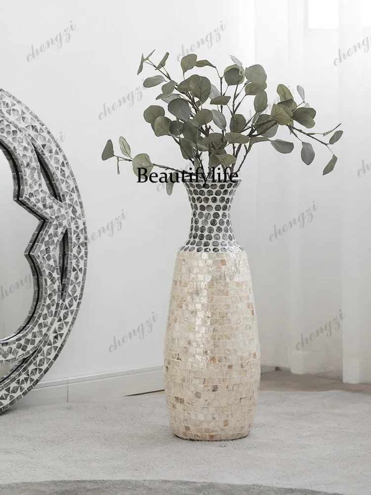 Vase floor decoration flower arrangement living room high sense light luxury shell countertop ornament B & B