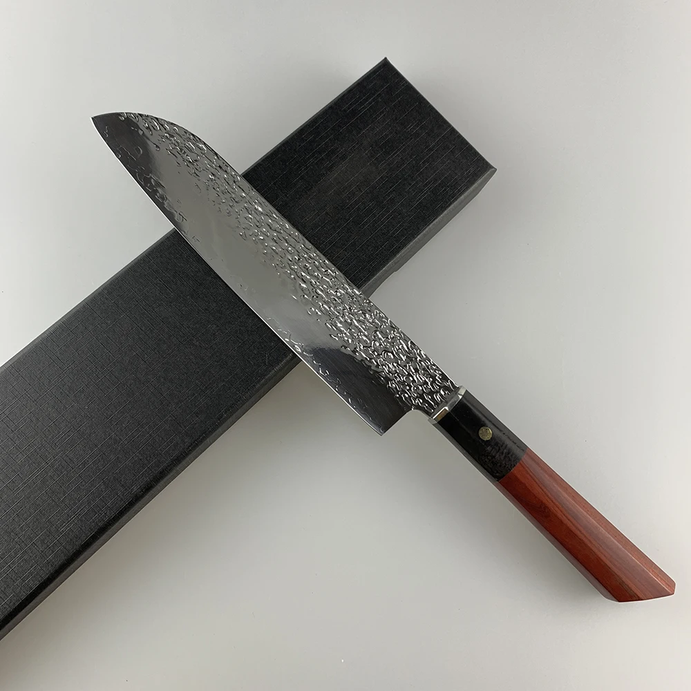 8 Inch Santoku Knife 3-Layers Clad Steel VG10 Blade Sharp Chef Cleaver Slicing Japanese Kitchen Knife Rosewood & Ebony Handle