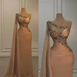 Elegant Evening Dresses Formal Mermaid Crystal Beading Prom Party Gowns Custom Pleats Special Occasion Dresses