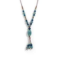 Handmade Ceramic Pendant Necklace Adjustable 60-80cm Length with Wax Cord for Women – Red, Blue, Yellow Options Available