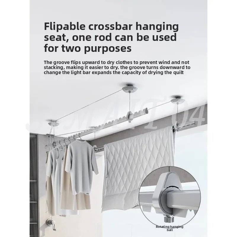 Hand-operated Lifting Clothes Rack Balcony Top-mounted Clothes Rod Fixed Manual Windproof Aluminum Alloy Single