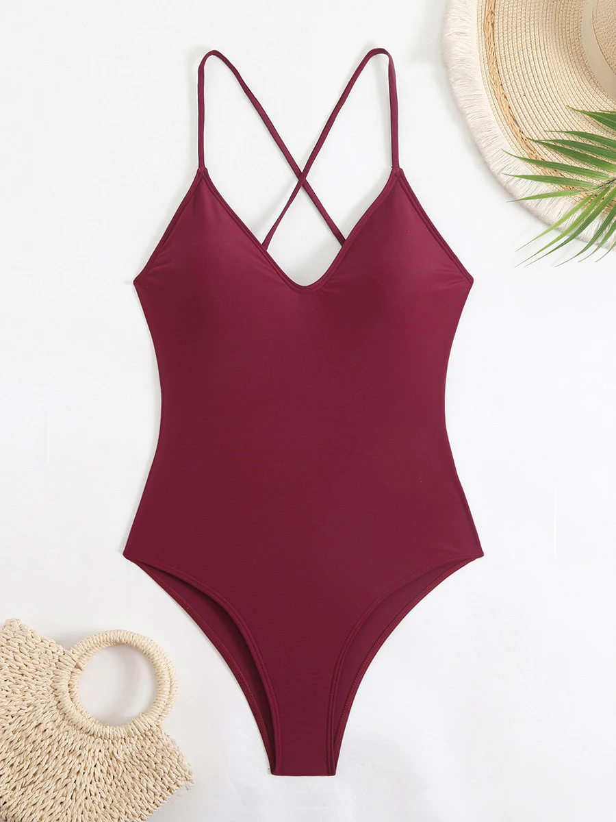 Sexy Floral One Piece Swimsuits Women Bathing Suit V Neck Swimwear Female Monokini Cross Backless Swimming for Suits Beachwear