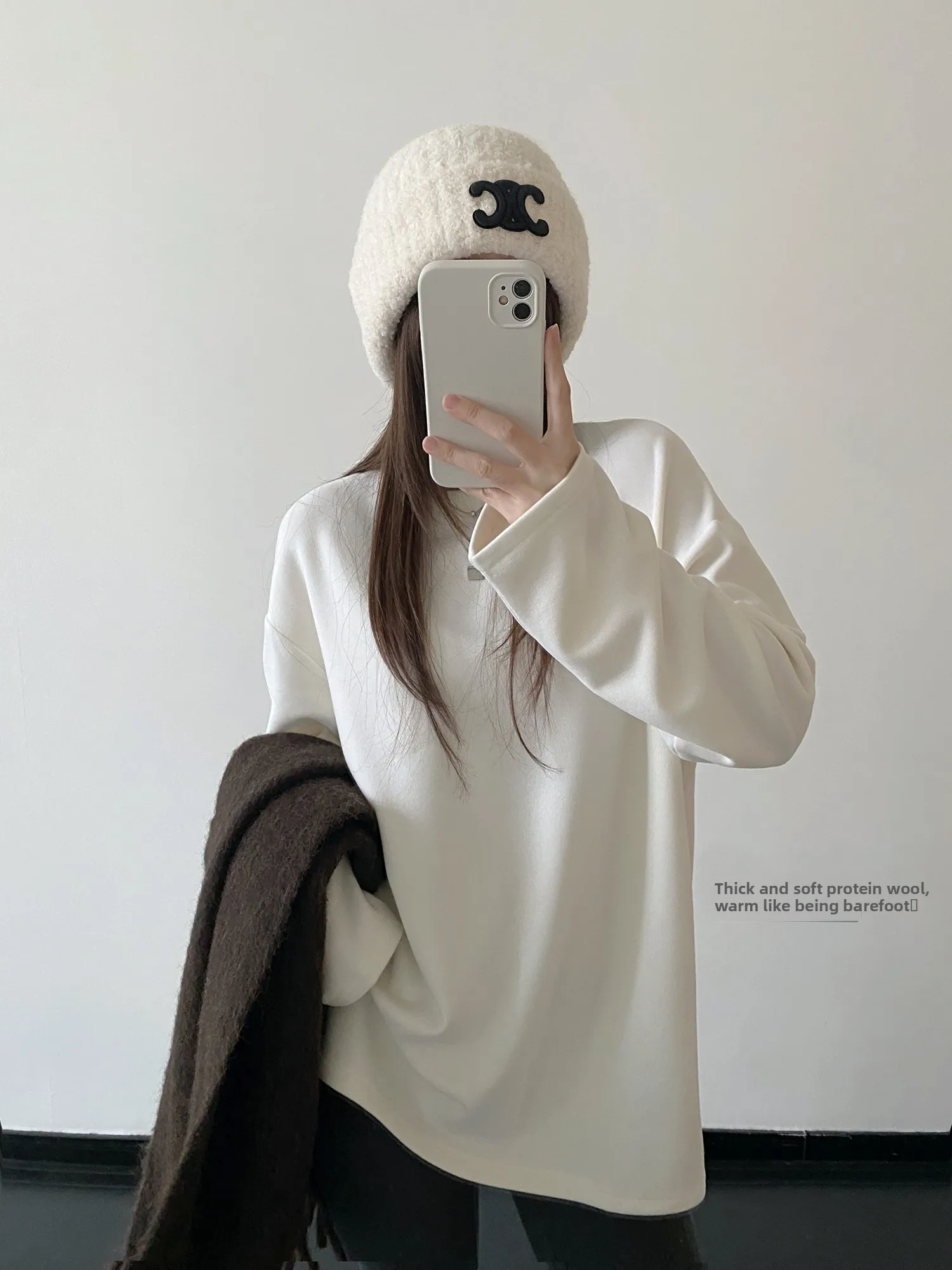 

Теплый базовый слой 300 г, протеиновый, с имбирным велюром, удлиненный, средней длины, белый, нижнее белье, топ для осени и зимы, повседневный, свободного кроя