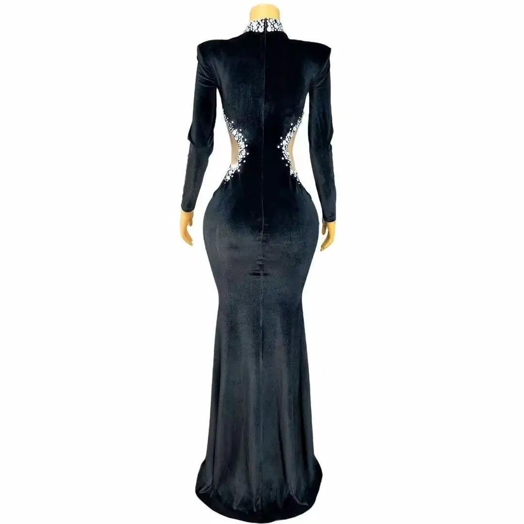 Sexy Twinkling Rhinestones Elegant Mermaid Dress Women Party Celebrate Evening Wedding Gown Red carpet Stage Wear Outfit