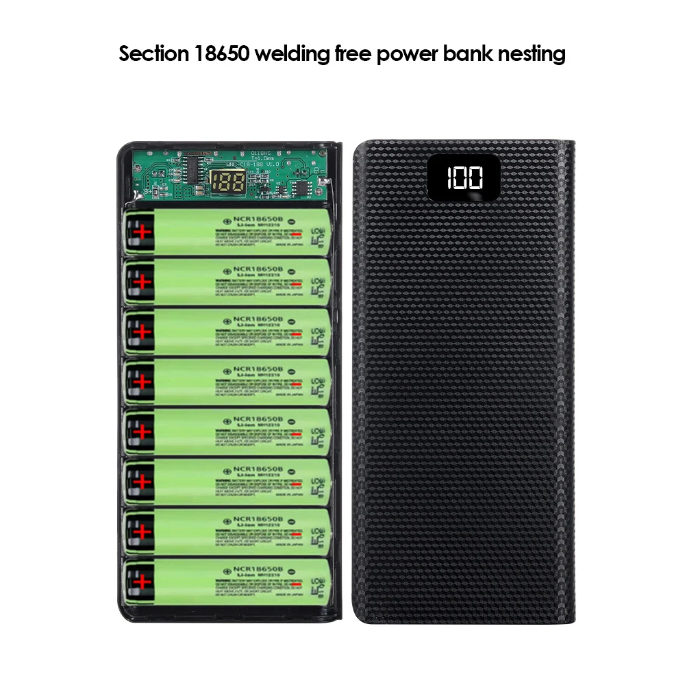 18650 Battery Holder Power Bank DIY 8x18650 Box Case Portable LCD Display Dual USB Port Battery Fast Charger Box Powerbank Case