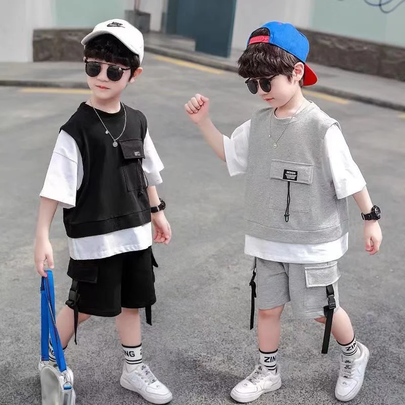 Summer Set Korean Tracksuit For Boy T-shirt+Shorts Boy Children Clothing 2PCS 4 5 6 8 10 12 Year Kids Clothing