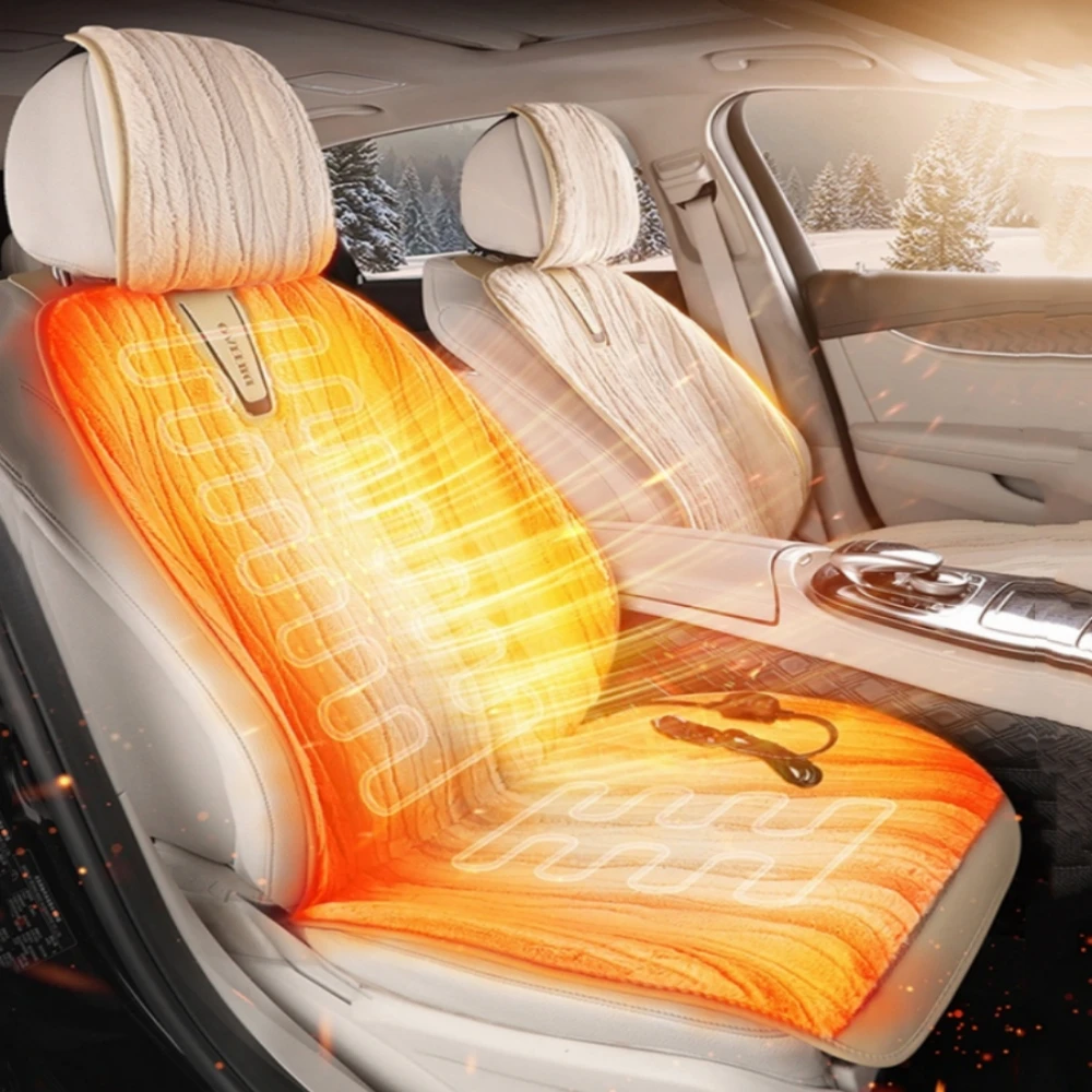 

12 В чехлы с подогревом автомобильных сидений, сиденья с подогревом водителя и пассажира, зимняя защита салона автомобиля, меховые накидки для автомобилей