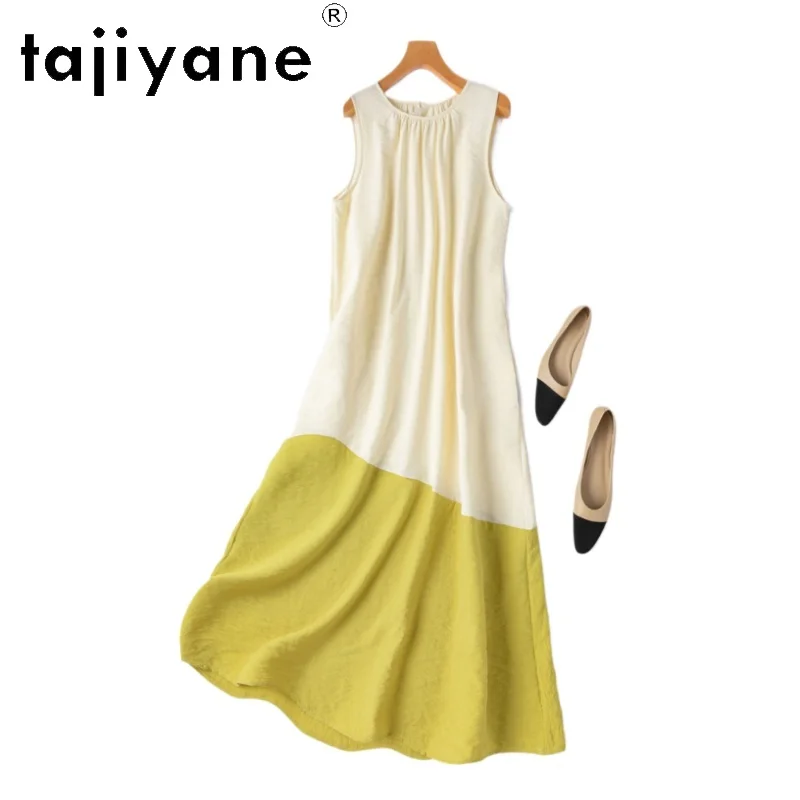 

TAJIYANE 76% Mulberry Silk Dress Woman Summer 2025 Long Dresses Sleeveless Party Frocks Dry Silk Ladies Clothes платье женское