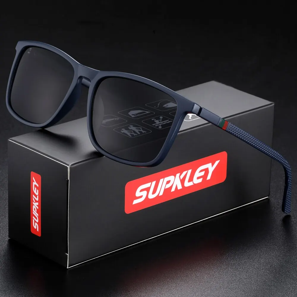 SUPKLEY Sport Lunettes De Soleil pour Hommes Polarisées Confortable Porter Carré Lunettes de Soleil Mâle Poids Léger Lunettes Accessoire avec Origina