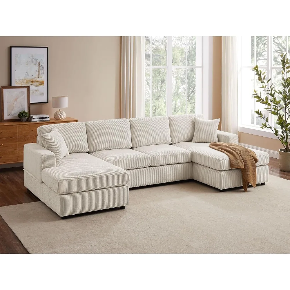 118 ''u-förmige Schnitts ofa Couch, Cord Stoff moderne gemütliche Jumbo Größe 6-Sitzer Sofa, Doppel Chaiselongue, beige