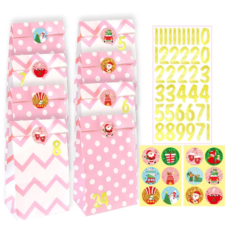 GW-24 ชิ้นถุงคริสต์มาส ถุงวันหยุด ถุงของขวัญคริสต์มาส ถุงกระดาษบุฟเฟ่ต์ขนมสำหรับวันหยุดคริสต์มาส