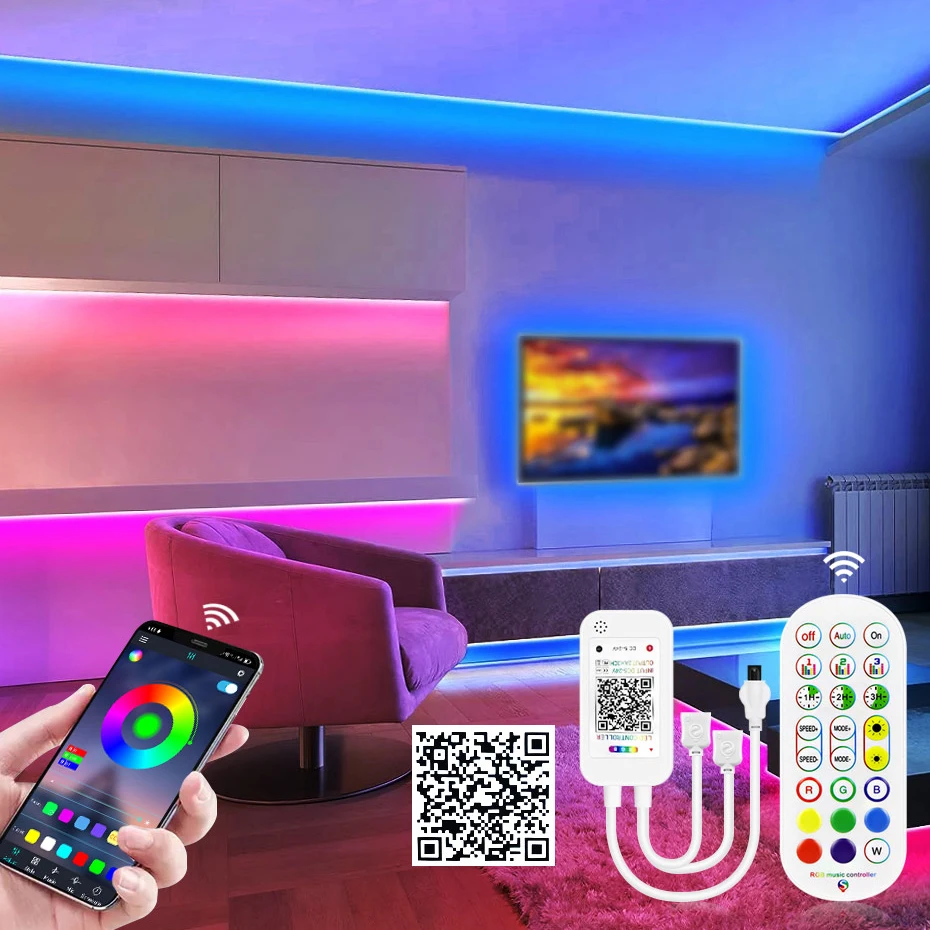 RGB DC24V Super Bright COB LED Light Strip 840 LEDs/m RGB Dimmable Flexible Adhesive Tape Smart WiFi /Bluetooth/ Remote Control