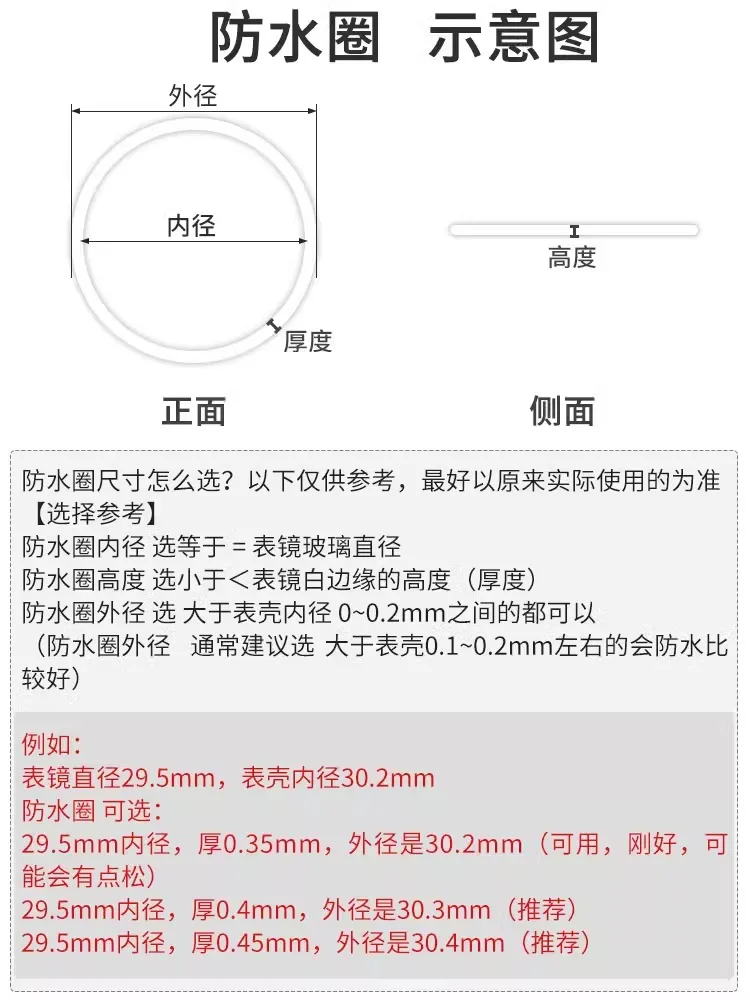 Total 135 Uds junta blanca para cristal frontal 18-40mm de diámetro alto 1,25mm de espesor 0,4mm piezas de teflón una caja de anillo impermeable para espejo de reloj